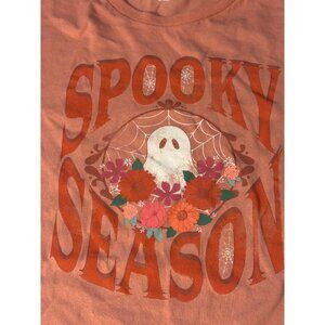 Spooky Season Halloween Ghost Floral Graphic Tee Shirt Salmon Size 2XL